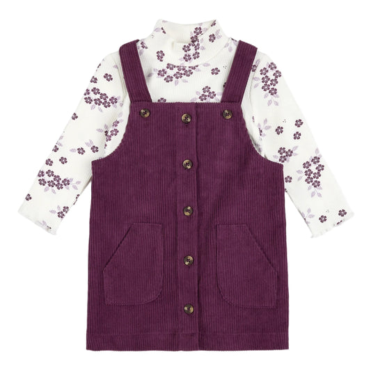 Corduroy Overall Dress Set - Plum