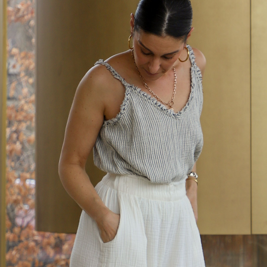 Crinkle Strappy Top - Stripe (O/S)