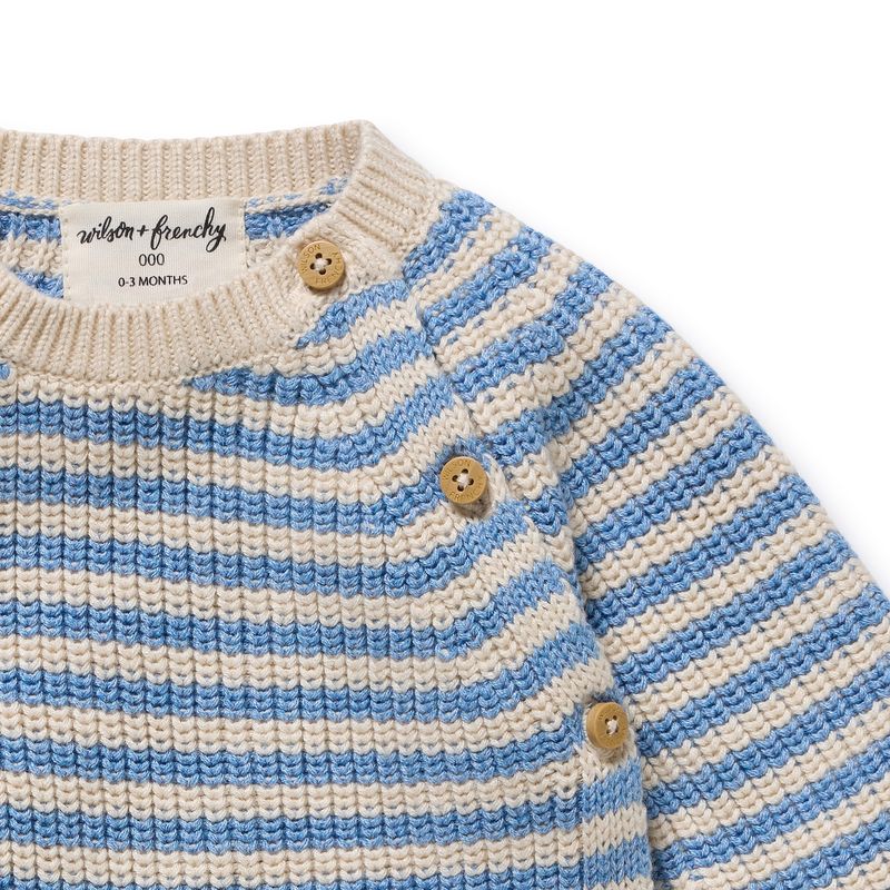 Knit Stripe Kimono Cardigan - Frosted Blue