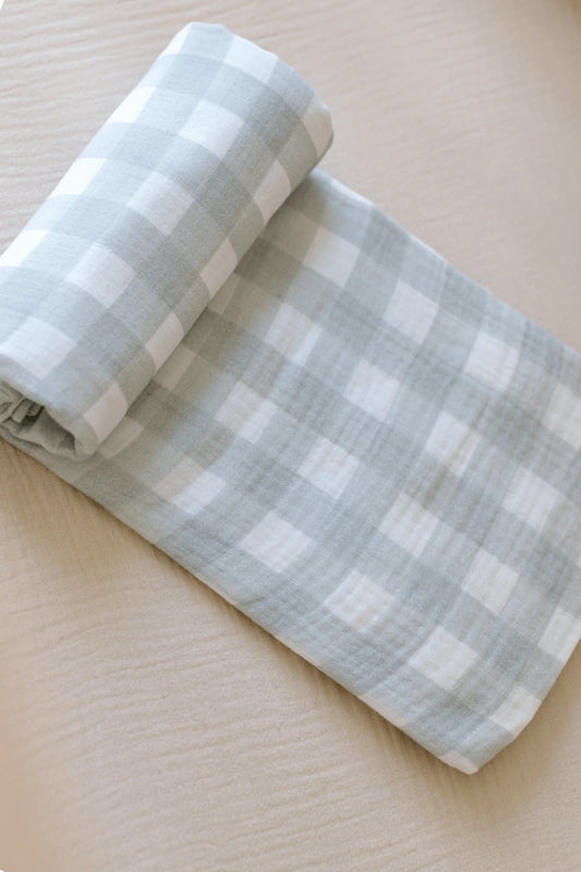 Organic Cotton Swaddle - Sage Gingham