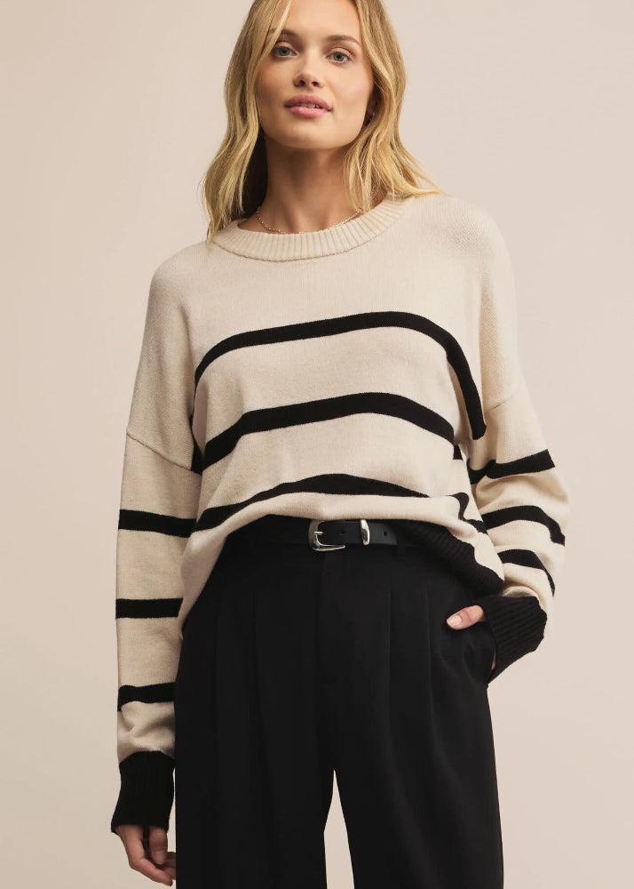Jordane Striped Sweater - Light Oatmeal Heather