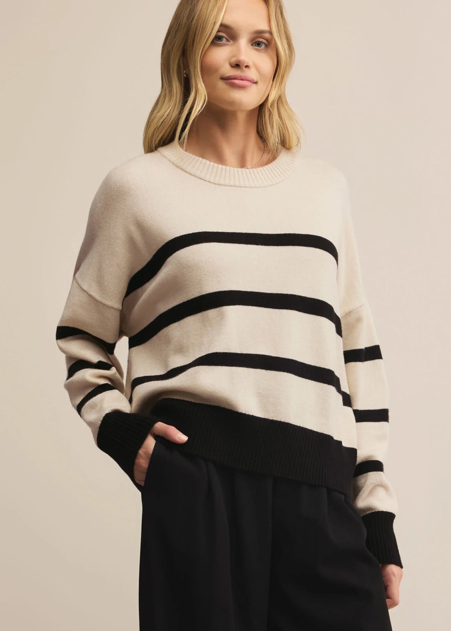 Jordane Striped Sweater - Light Oatmeal Heather