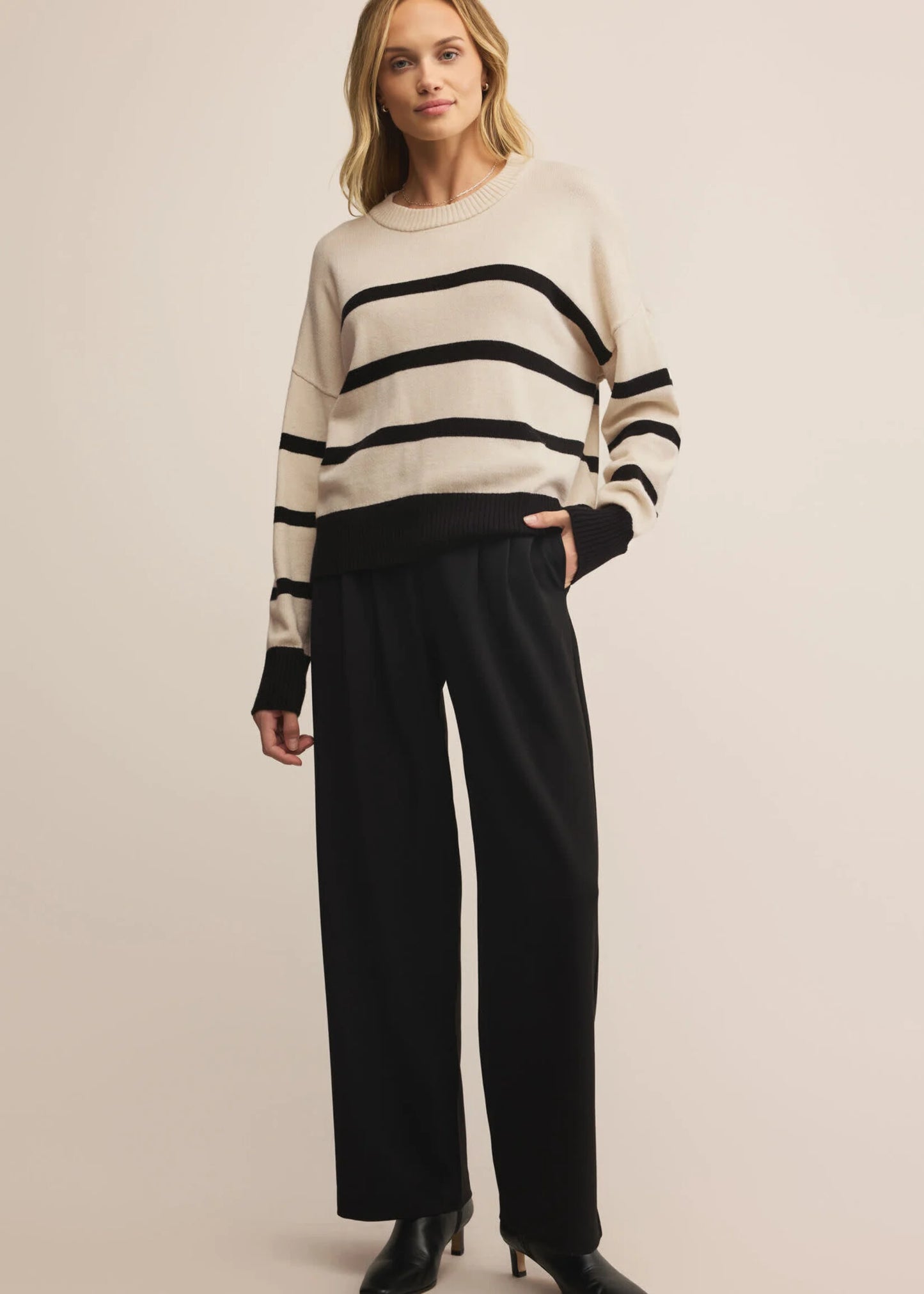 Jordane Striped Sweater - Light Oatmeal Heather