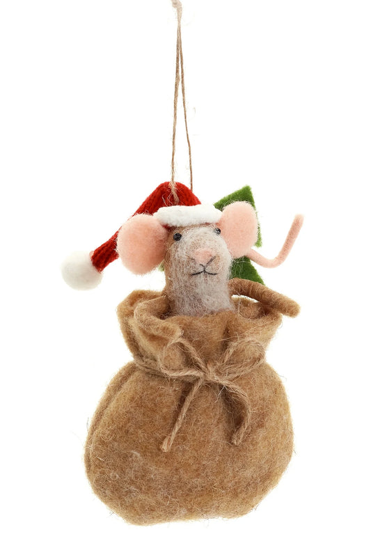 Wool Ornament - Mouse in a Bag