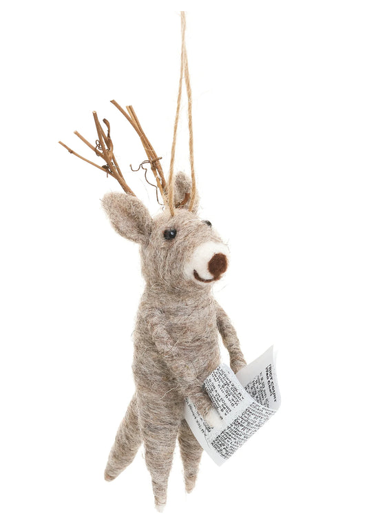 Wool Ornament - Deer Reading Newspaper