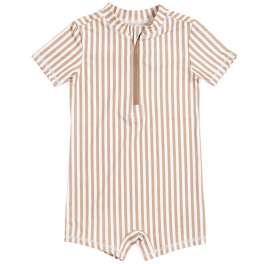 Baby Rashguard Swimsuit - Taupe Stripe
