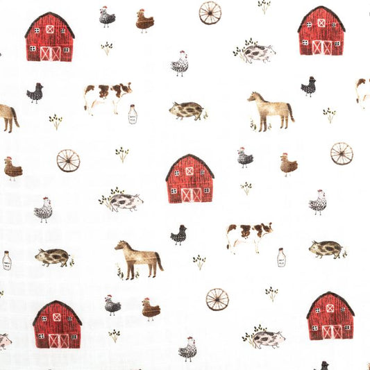 Muslin Fitted Crib Sheet - Farm Animals