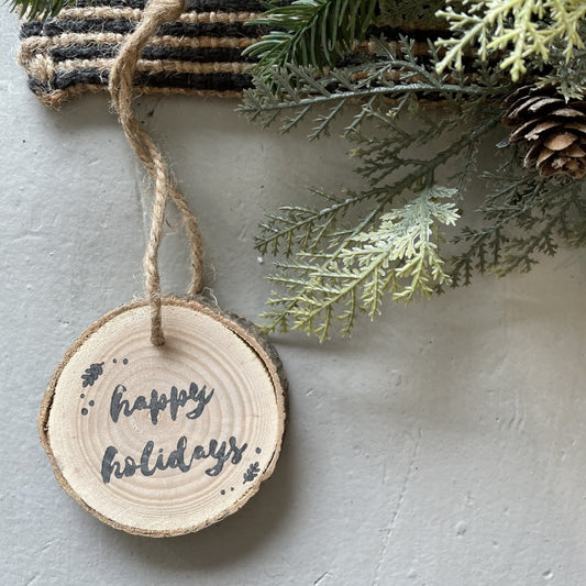 Wooden Holiday Ornament - Happy Holidays