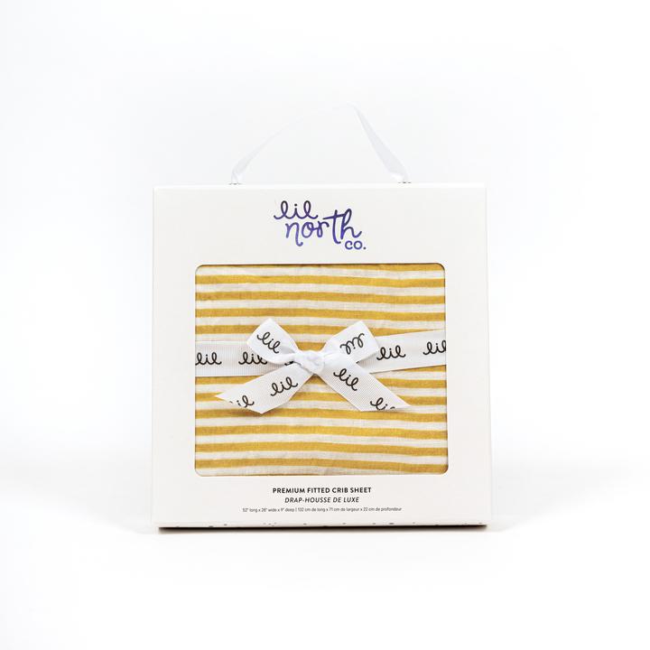 Muslin Fitted Crib Sheet - Ochre Stripe