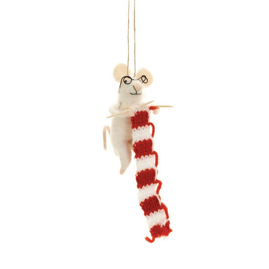 Wool Ornament - Knitting Mouse