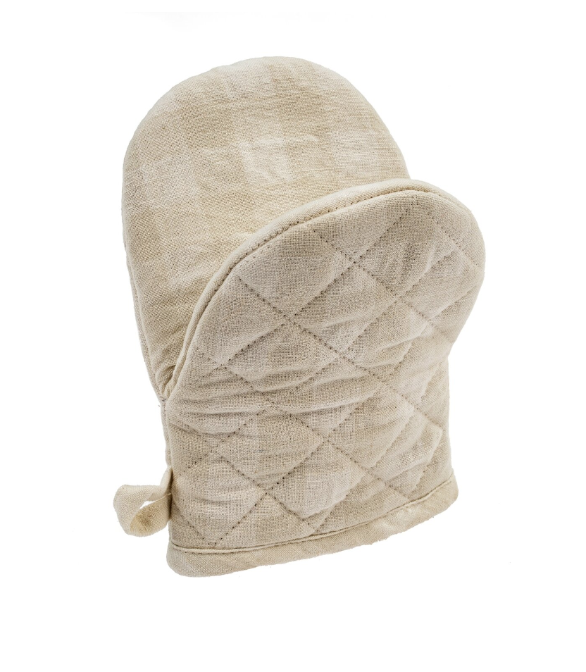 Linen Gingham Oven Mitts - Natural