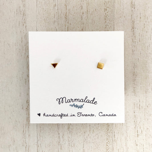 Mismatched Stud Set (Triangle + Square) - Small Gold